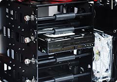 The hard drive cage holds up to four hard drive