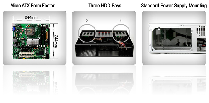 Image shows Moneual Moncaso 312 Slimline Home Theater PC case features.