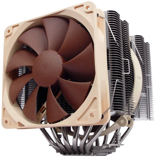 Image shows the quiet Noctua NH-D14 CPU cooler.