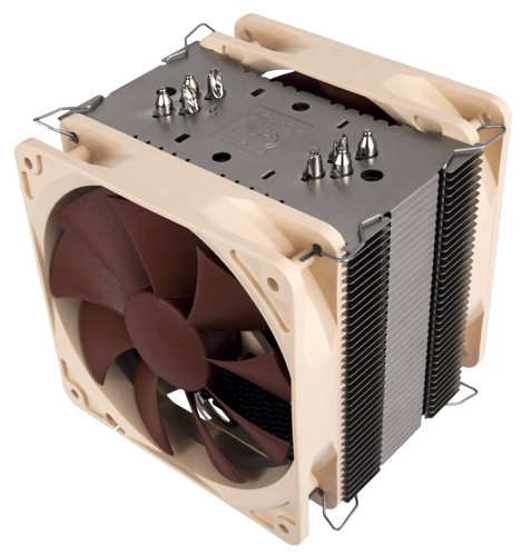 Image shows the Noctua U12P SE2 quiet CPU cooler front.