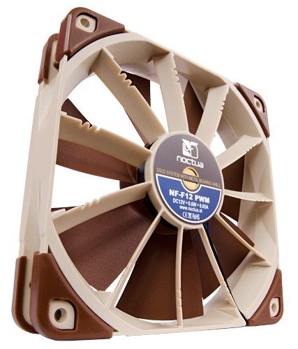 Image shows the Noctua NF-F12 PWM Fan for near silent and quiet home computers.