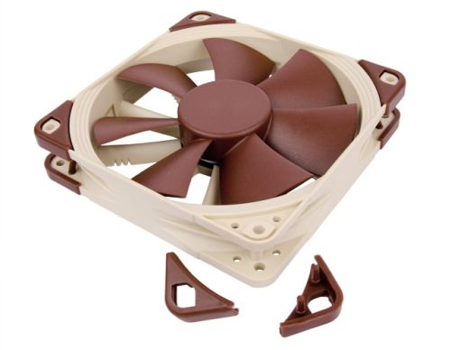 Image shows the Noctua NF-F12 PWM quiet 120mm computer fan and 
  Integrated Anti-Vibration Pads.