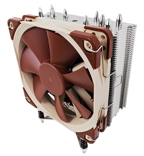 Image shows the Noctua U12DX i4 quiet CPU cooler front.