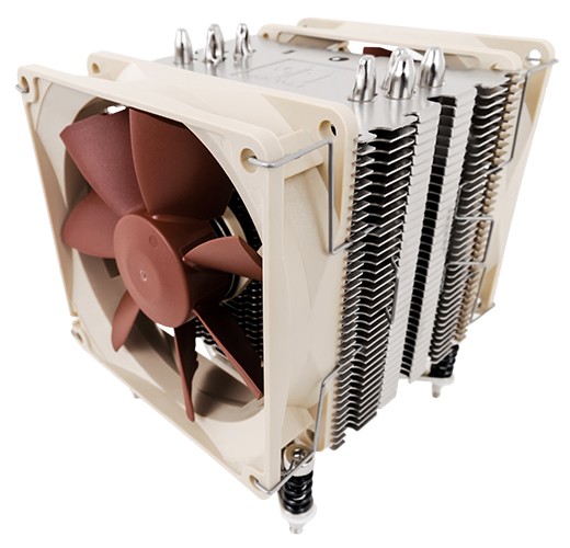 Image shows the Noctua U9DX i4 quiet CPU cooler front.