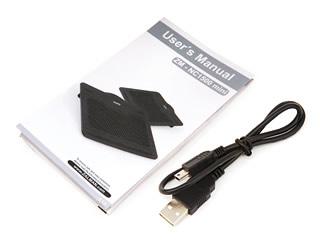 Image shows the Zalman ZM NC 1500 Mini notebook cooler components.