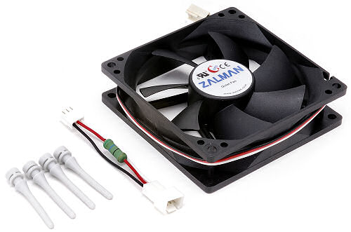 Image shows the Zalman ZM-F2 mm Plus with fan mounts and connection cable.