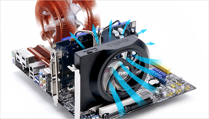 Image shows the Zalman ZM SC-100 GPU cooler for quiet cooling of graphics cards.