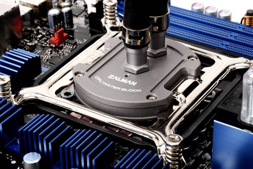 Image shows the Zalman ZM-WB5 + Water Cooling processor Block for Intel Socket 1366 for near silent PC use. 