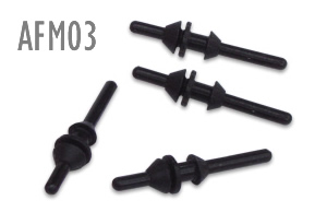 Ultra-soft anti-vibration fan mounts. Image shows 4 black soft fan mounts - model AFM03B. This fan mount is available in OEM packs.