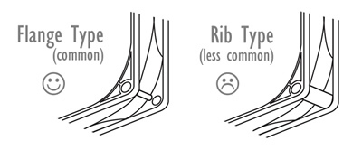 Fan Types. Image shows the difference between flange type fan molding (more common) and a rib type (less common).