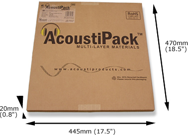 AcoustiPack ULTIMATE and EXTRA material design. Image shows the AcoustiPack retail packaging.