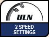 2 speed settings for maximum quietness. Image shows the ULN 2 speed setting logo.