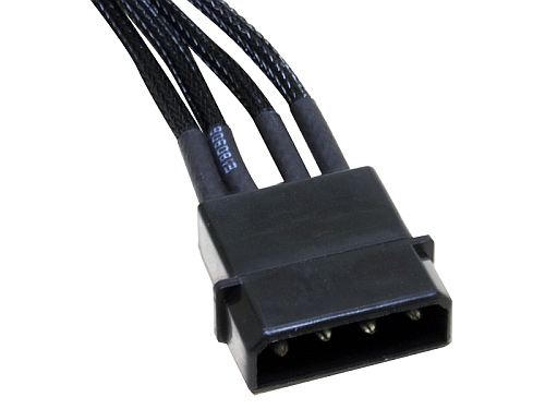 The NZXT CB 4-pin to 4 SATA Premium Cable. Image shows the The NZXT CB 4-pin to 4 SATA premium cable.