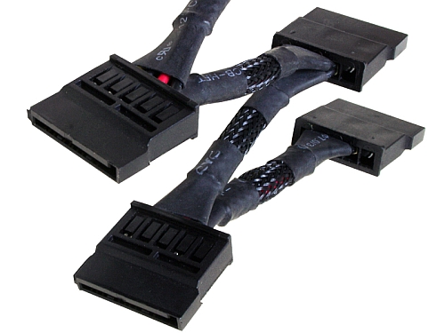 The NZXT CB 4-pin to 4 SATA Premium Cable. Image shows the NZXT CB 4-pin to 4 SATA premium cable.
