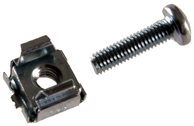 XrackPro cage nuts & screws. Image shows the XrackPro cage nuts & screws for quiet server racks and cabinets.