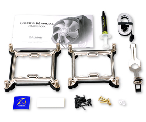 Zalman CNPS10X CPU cooler components. Image shows the Zalman CNPS10X CPU cooler components.