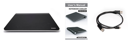 Components for the Zalman ZM-NC3500 Notebook Cooler. Image shows the Zalman ZM-NC3500 Notebook Cooler components.