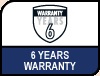 Image shows 6 years manufacturer’s warranty logo.