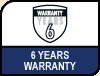 6 years manufacturer’s warranty. Image shows the 6 years warranty logo.