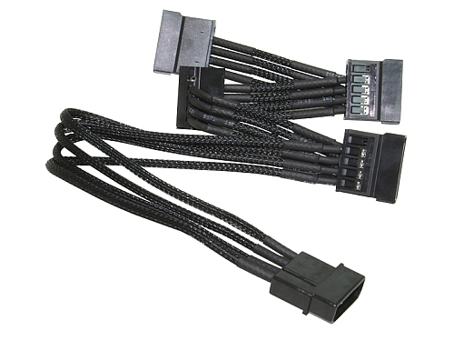 The NZXT CB 4-pin to 4 SATA premium cable. Image shows the NZXT CB 4-pin to 4 SATA premium cable.
